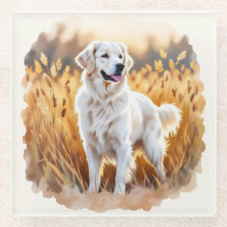 White Golden Retriever Dog Glass Coaster