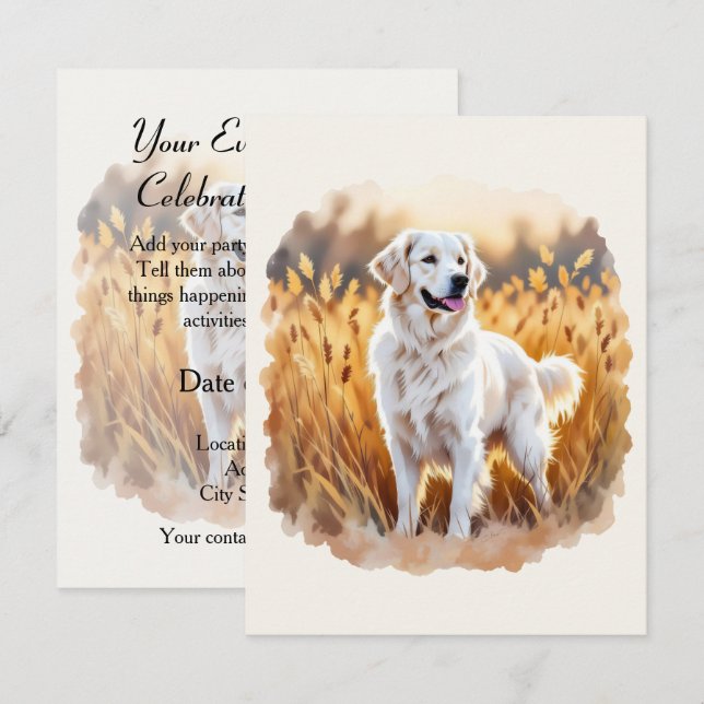 White Golden Retriever Dog Invitation (Front/Back)