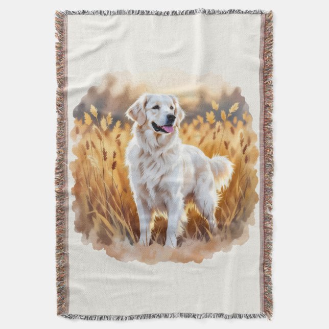 White Golden Retriever Dog Throw Blanket (Front Vertical)