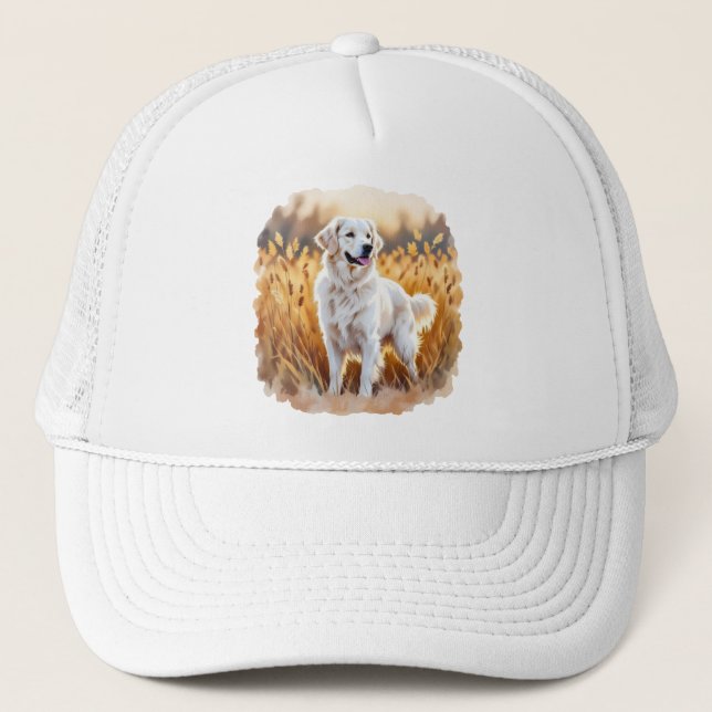 White Golden Retriever Dog Trucker Hat (Front)