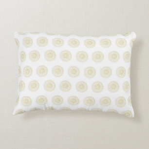 White Golden Zinnia Flower Medallions Decorative Cushion