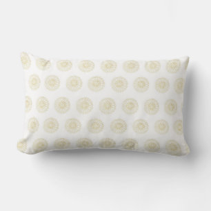 White   Golden Zinnia Flower Medallions Lumbar Cushion