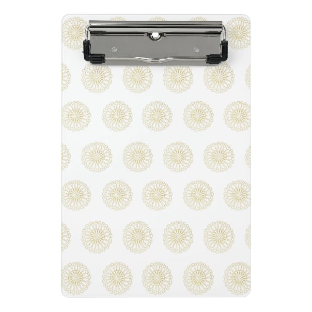 White | Golden Zinnia Flower Medallions Mini Clipboard (Front)