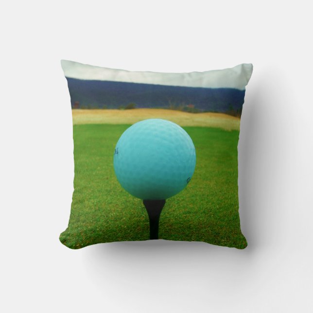 white Golf Ball on a mountain golf course Cushion (Front)