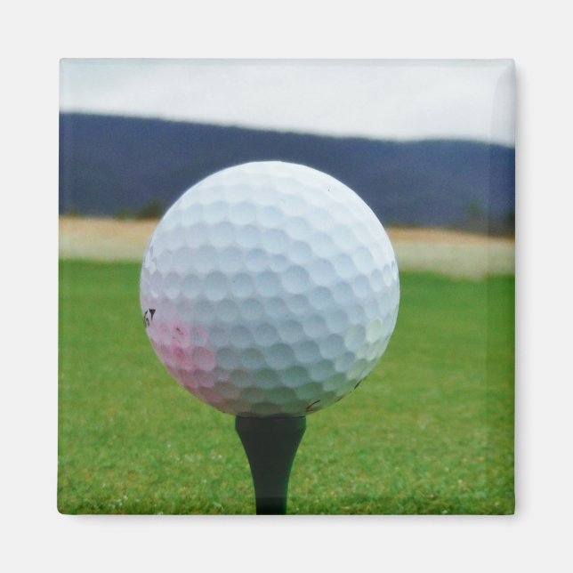 white Golf Ball on a mountain golf course Magnet (Front)