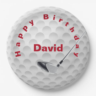 White Golf Ball Pattern and Club Paper Plate