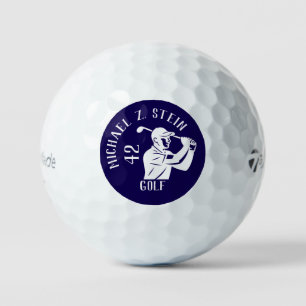 White Golf Ball with Golfer Man on Blue 