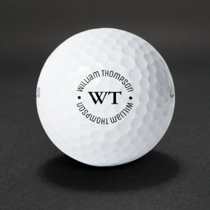 White Golf Ball with His Name (Black Monogram)