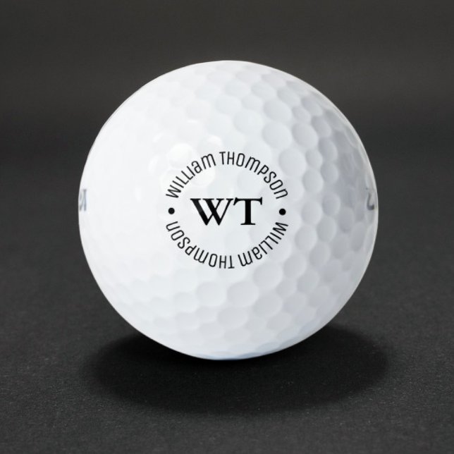 White Golf Ball with His Name (Black Monogram) (Creator Uploaded)