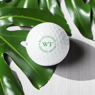 White Golf Ball with His Name (Green Monogram)