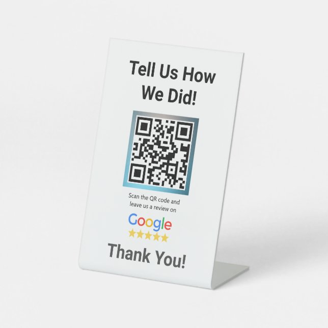 White Google Review Counter Stand Template Pedestal Sign (Front)