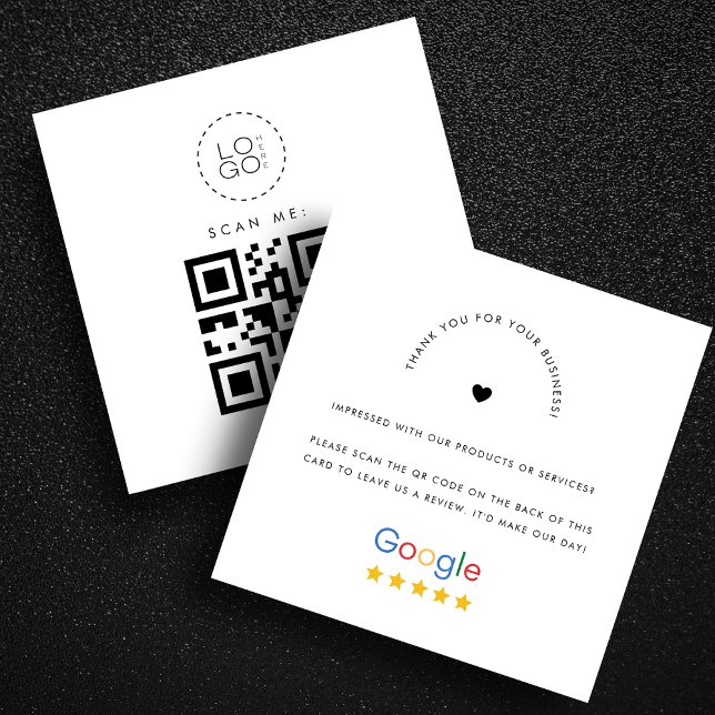 White Google Reviews Custom Business Logo QR Code Square Business Card (Creator Uploaded)
