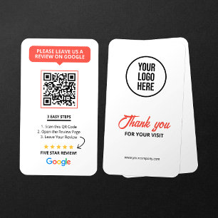 White Google Reviews QR Code Business Review Link  Business Card