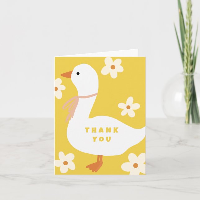White Goose and Daisies Thank You Invitation (Front)