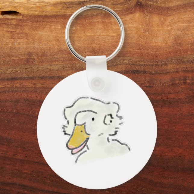 White Goose Portrait Yellow Bill Drawing Key Ring (Front)