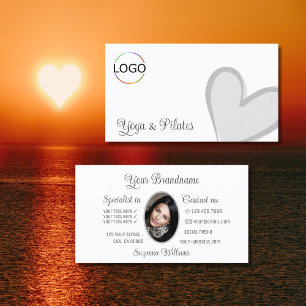 White Gorgeous Grey Heart with Logo and Photo Cute Business Card