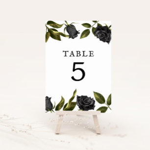 White Gothic Black Rose Bridal Shower Table Number