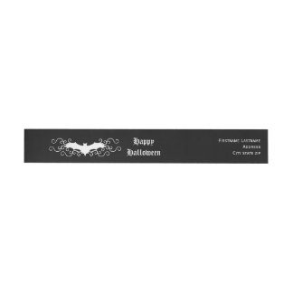 White Gothic Halloween bat on black elegant Wrap Around Label
