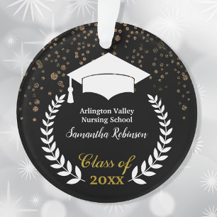 White Grad Cap and Laurel Graduation Ornament