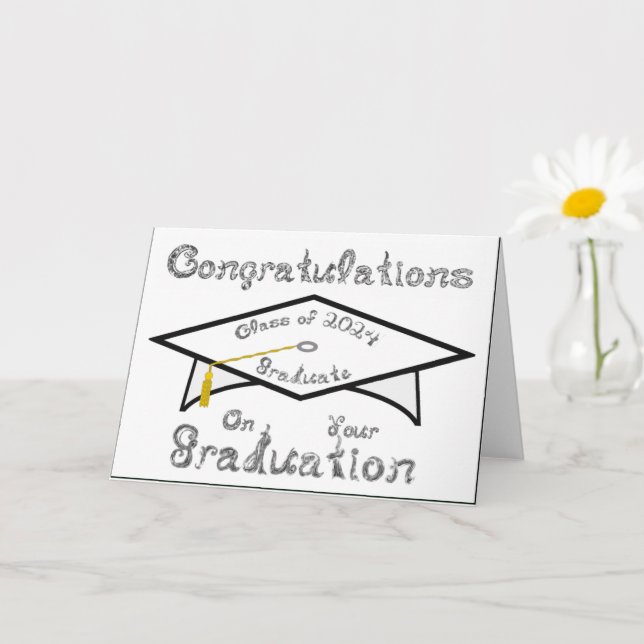 White Grad Cap Graduate Silver Class of 2024 Hat Card (Small Plant)