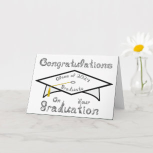 White Grad Cap Graduate Silver Class of 2024 Hat Card