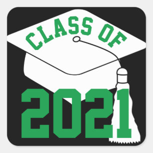White Grad Cap Green Class of 2024 Square Stickers