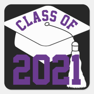 White Grad Cap Purple Class of 2024 Square Sticker