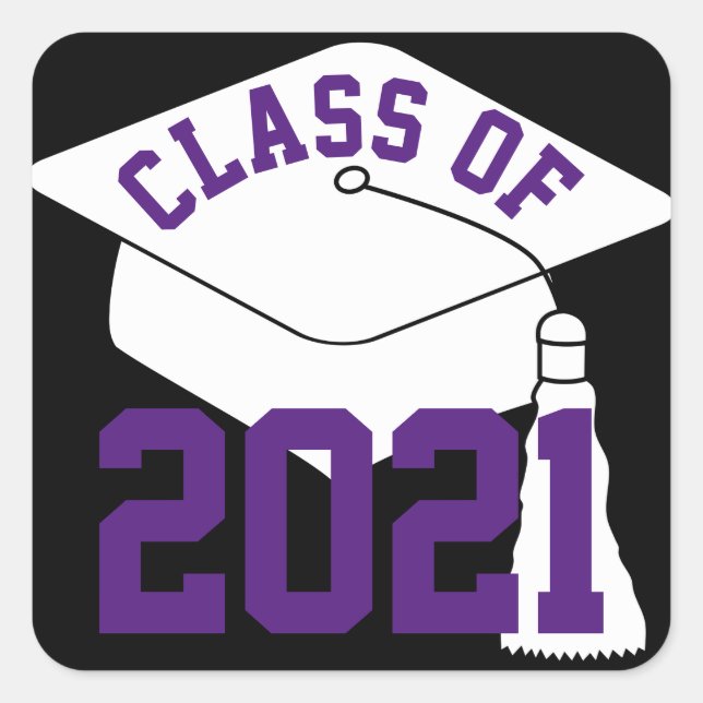 White Grad Cap Purple Class of 2024 Square Sticker (Front)