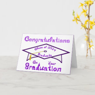 White Grad Cap Purple Graduate Class of 2024 Hat  Card