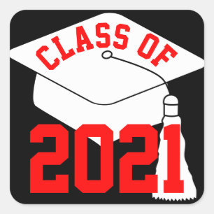White Grad Cap Red Class of 2024 Square Sticker