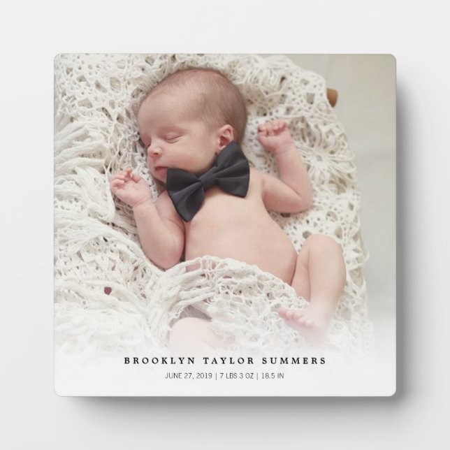 White Gradient New Baby Photo Display Design Plaque (Front)