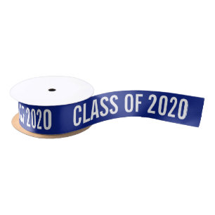 White Graduate Class Of 2020 Typography Navy Blue Satin Ribbon