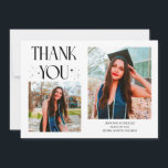 White Graduate Thank You 2-Photo  Announcement<br><div class="desc">Modern and whimsical graduation announcement photo card featuring 2 photos on the front and 1 on the back. The text says "THANK YOU" with twinkling stars. Add the graduate's name,  information,  and message to personalize this card.</div>
