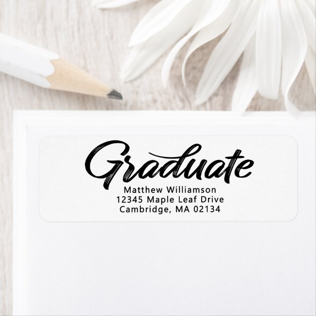 White Graduation Bold Black Script Modern Address (Insitu)