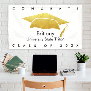 White Graduation Bold Gold Cap Modern Simple Type Banner