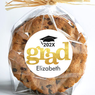 White Graduation Bold Gold Foil Typography Modern Classic Round Sticker