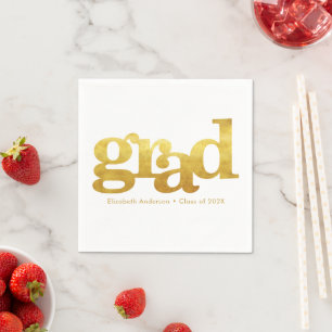 White graduation bold gold typography modern chic napkin