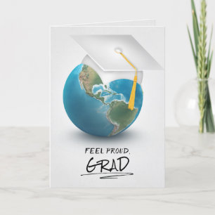 white graduation cap on globe card