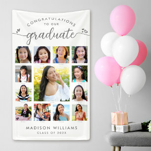 White Graduation K–12 Modern Script Photo Collage  Banner