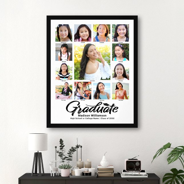 White Graduation K–12 Photo Collage Black Script Poster (Creator Uploaded)