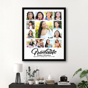 White Graduation K–12 Photo Collage Black Script Poster