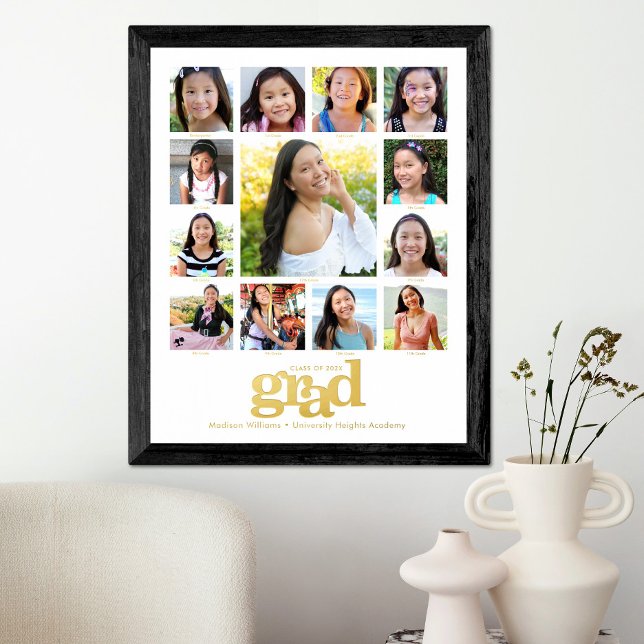 White Graduation K–12 Photo Collage Bold Real Gold Foil Prints (Creator Uploaded)