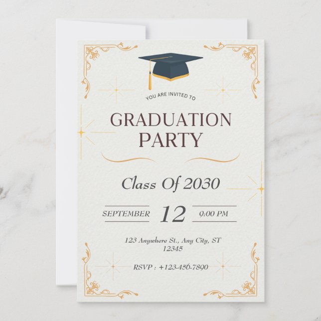 White Graduation Party Invitation (Front)