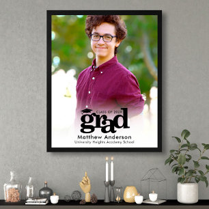 White Graduation Photo Black Typography Minimalist Poster