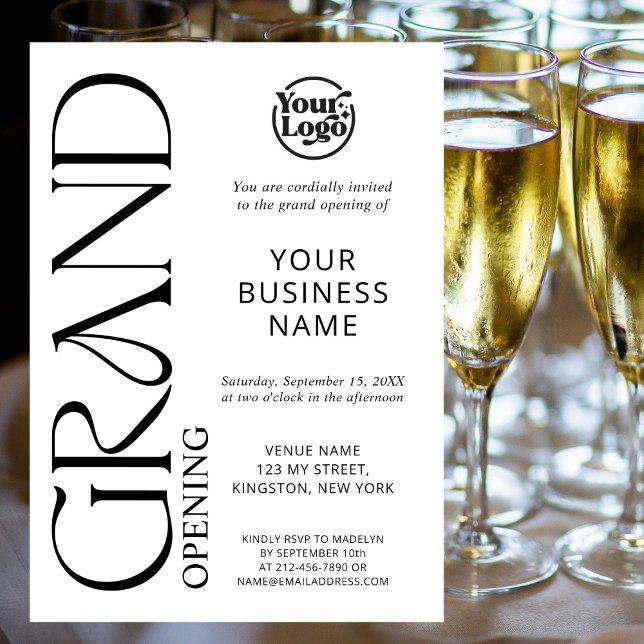 White Grand Opening Business Logo Modern  Invitation (Creator Uploaded)