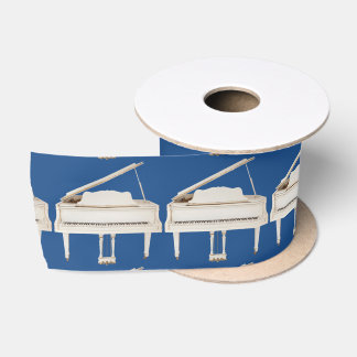 White Grand Piano Customisable Background Colour Satin Ribbon