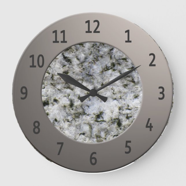 White Granite Rock Shiny Metalic Digits Circle Large Clock (Front)