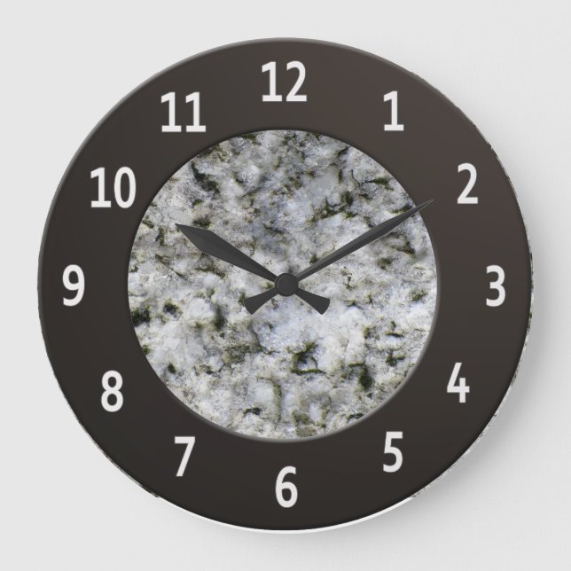 White Granite Rock Shiny Metalic Digits Circle Large Clock (Front)
