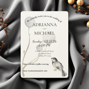 White, Gray, Bird Rustic Wedding Invitation