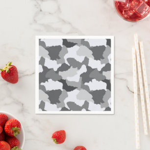 White Gray Camo   Snow Camouflage Napkin
